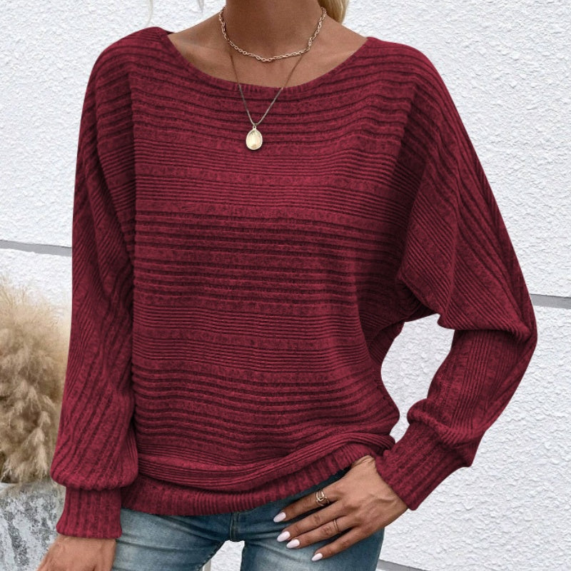 【Autumn and winter hot styles】Solid Round-Neck Striped Top with Long Sleeves