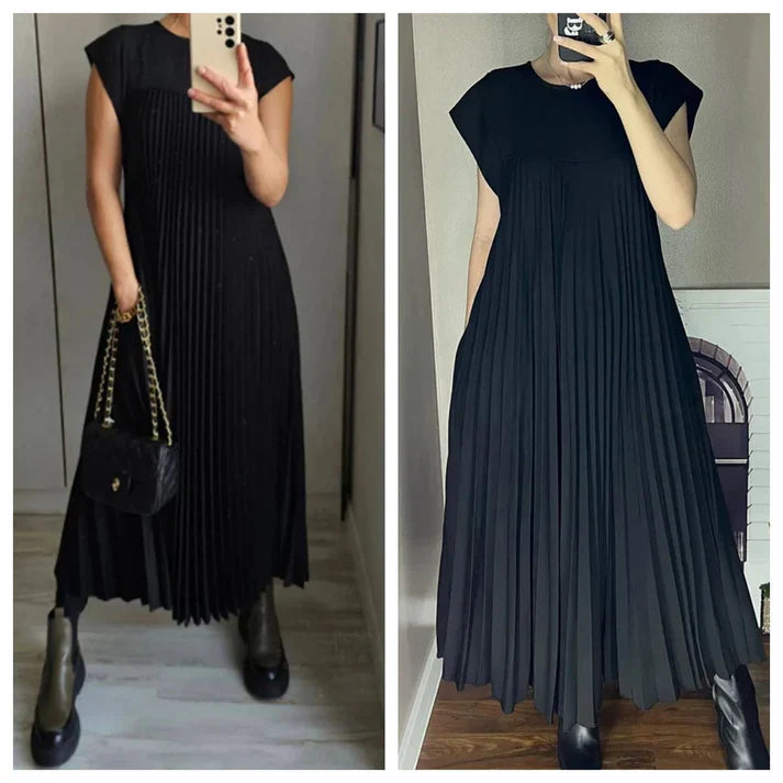 💕Women's pleated dress in solid color👗