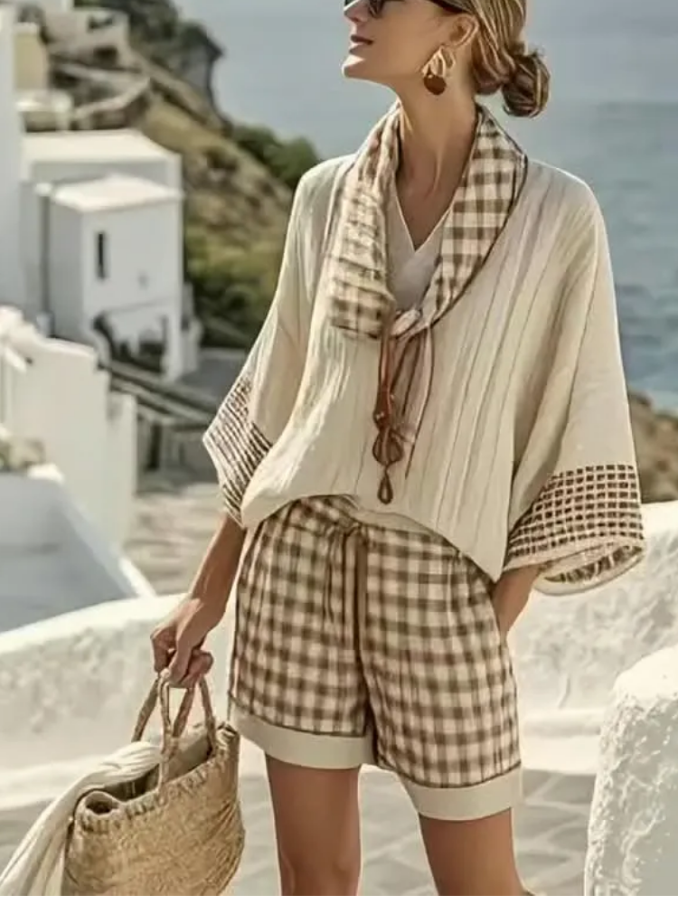 Women Summer Loose Striped  Holiday Shorts Set - MYSTERYBOXS