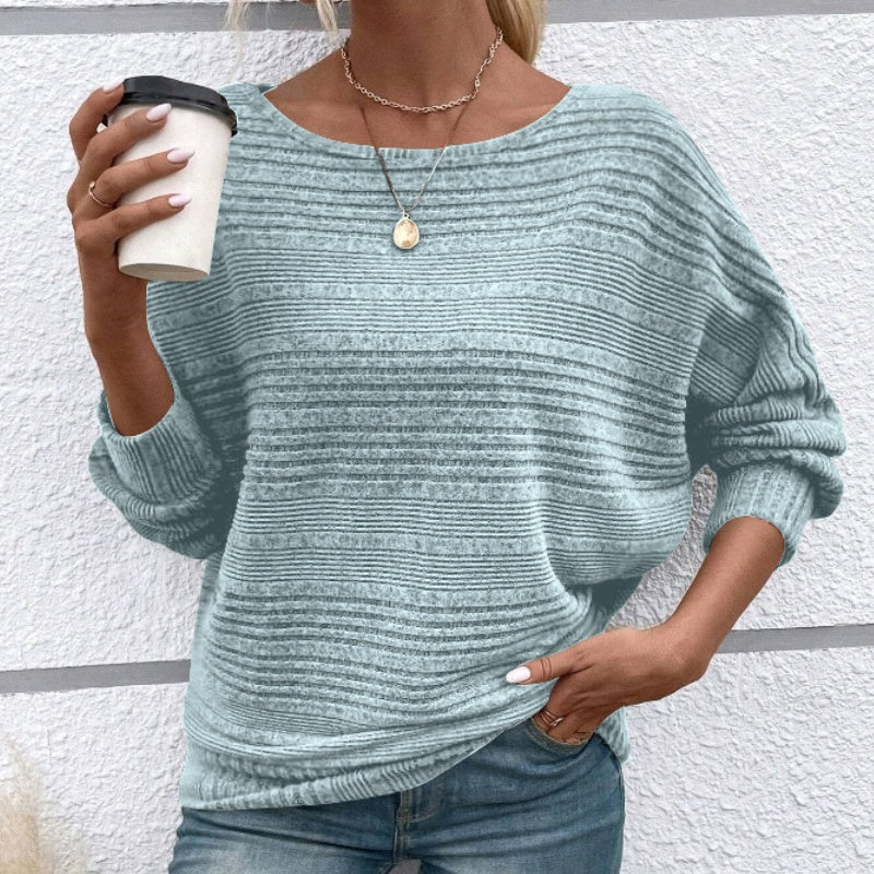 【Autumn and winter hot styles】Solid Round-Neck Striped Top with Long Sleeves