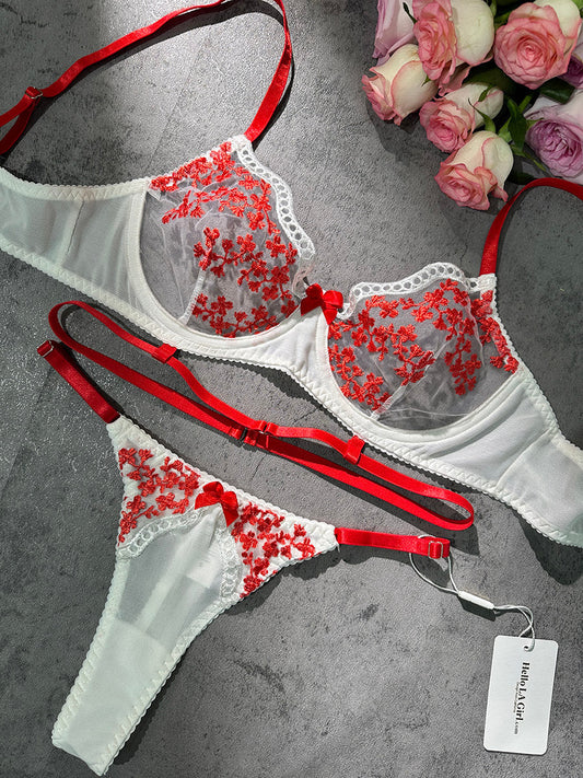 Luxurious Red Floral Lingerie Set - MYSTERYBOXS