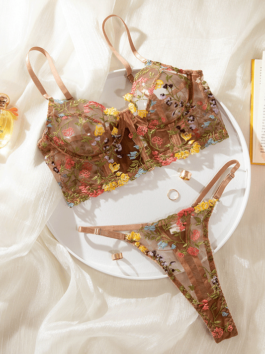 Blossoming Flowers Sheer Lingerie Set - MYSTERYBOXS