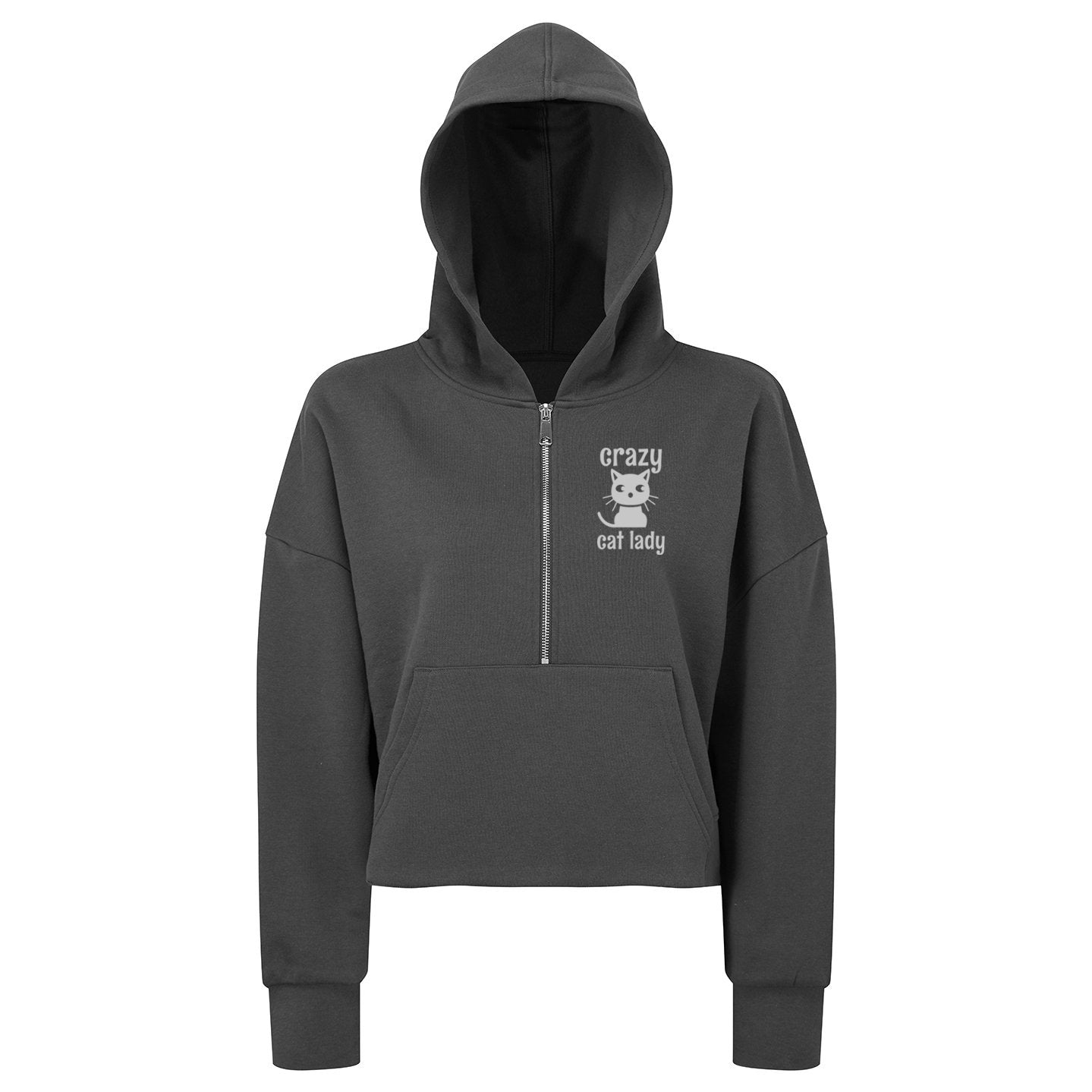 Crazy Cat Lady Embroidered Women's Oversized 1/2 Zip Hoodie