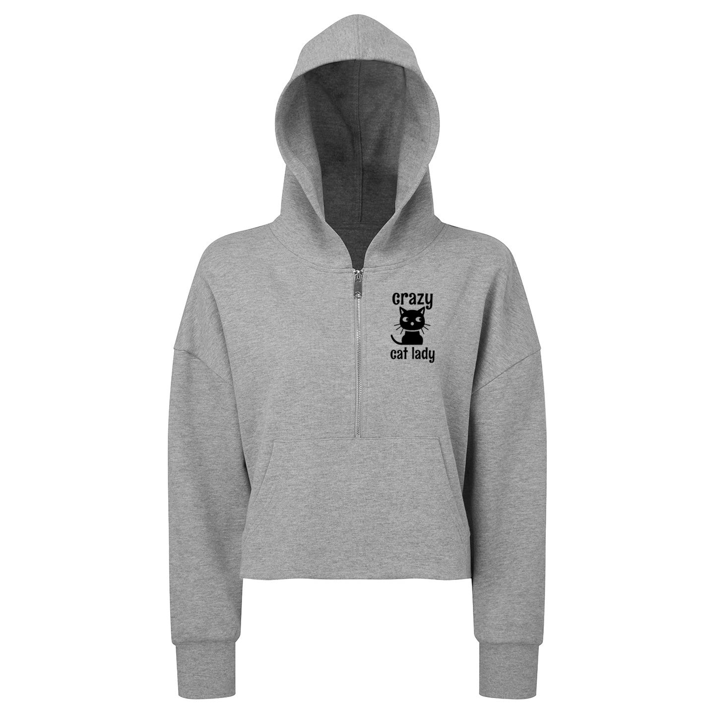 Crazy Cat Lady Embroidered Women's Oversized 1/2 Zip Hoodie