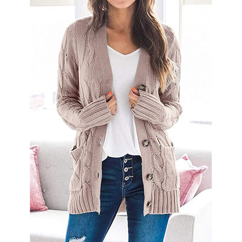 Women's Fall Casual Long Sleeve Button Down Open Front Cable Knit Cardigan