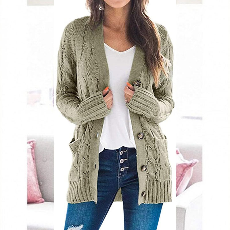 Women's Fall Casual Long Sleeve Button Down Open Front Cable Knit Cardigan