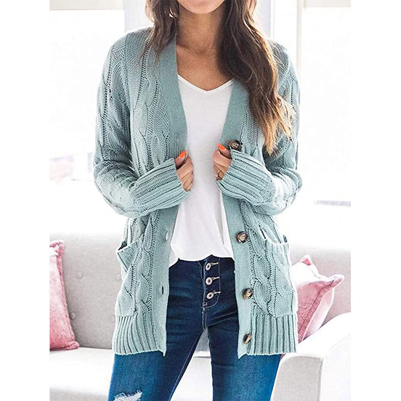 Women's Fall Casual Long Sleeve Button Down Open Front Cable Knit Cardigan