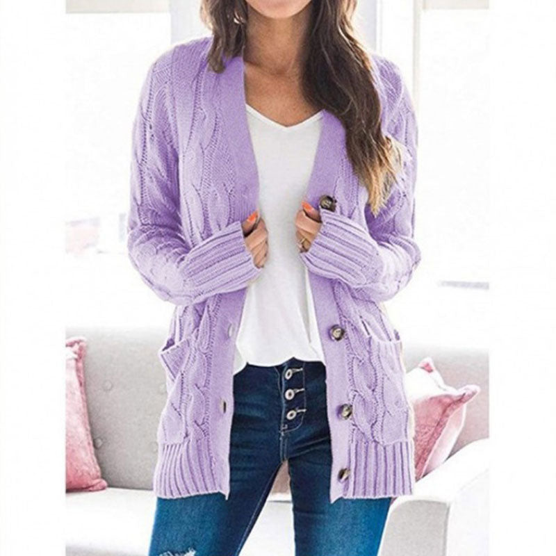 Women's Fall Casual Long Sleeve Button Down Open Front Cable Knit Cardigan