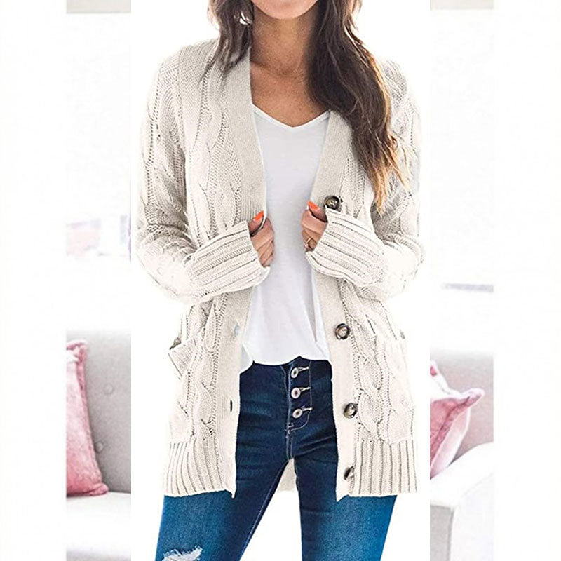 Women's Fall Casual Long Sleeve Button Down Open Front Cable Knit Cardigan