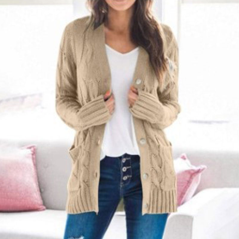 Women's Fall Casual Long Sleeve Button Down Open Front Cable Knit Cardigan