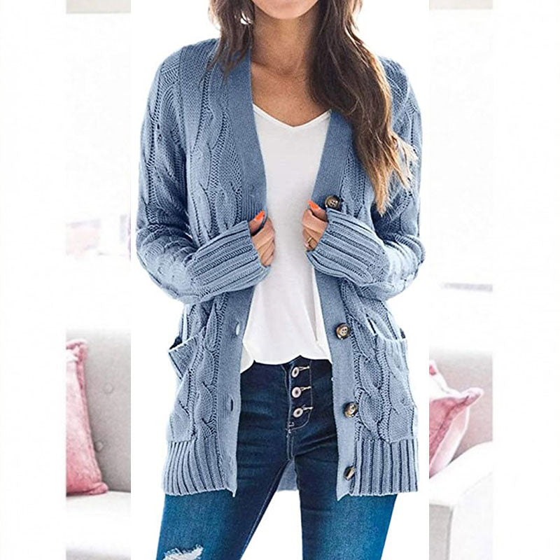 Women's Fall Casual Long Sleeve Button Down Open Front Cable Knit Cardigan