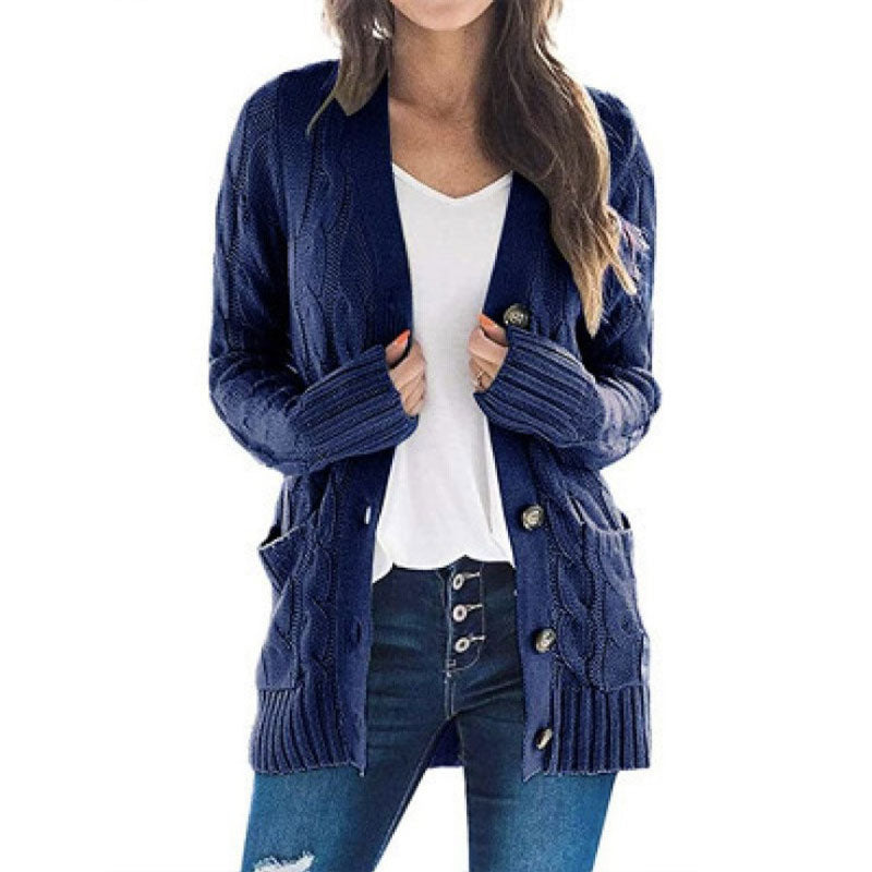 Women's Fall Casual Long Sleeve Button Down Open Front Cable Knit Cardigan