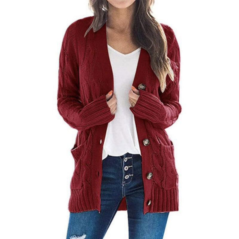 Women's Fall Casual Long Sleeve Button Down Open Front Cable Knit Cardigan