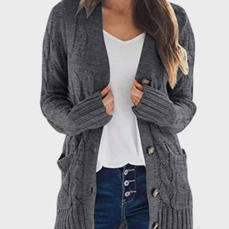 Women's Fall Casual Long Sleeve Button Down Open Front Cable Knit Cardigan