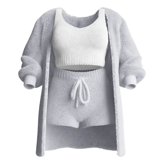 Solid color warm fleece-3-Piece Set