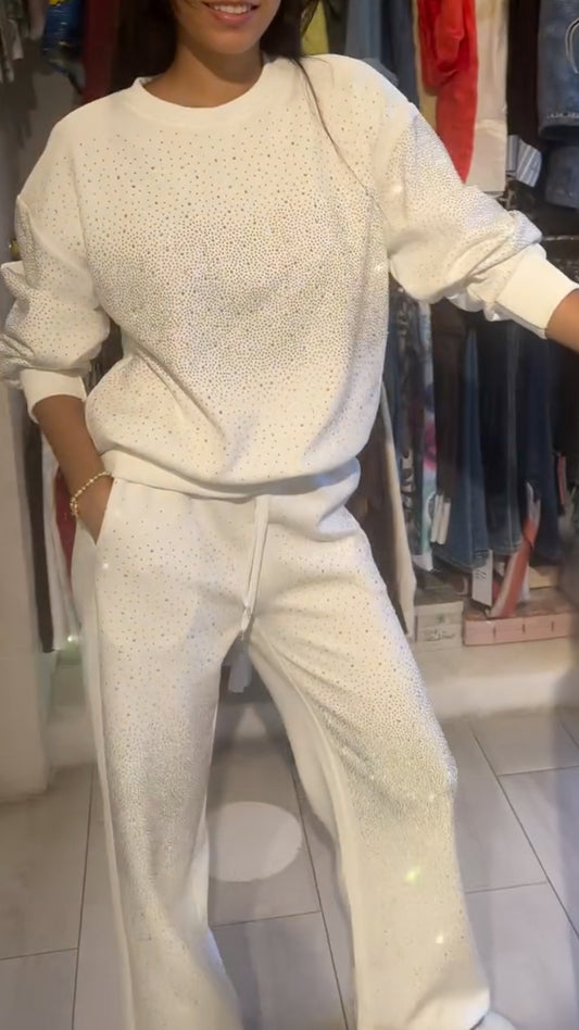 Women's Round Neck Rhinestone Fashion Casual Suit - MYSTERYBOXS