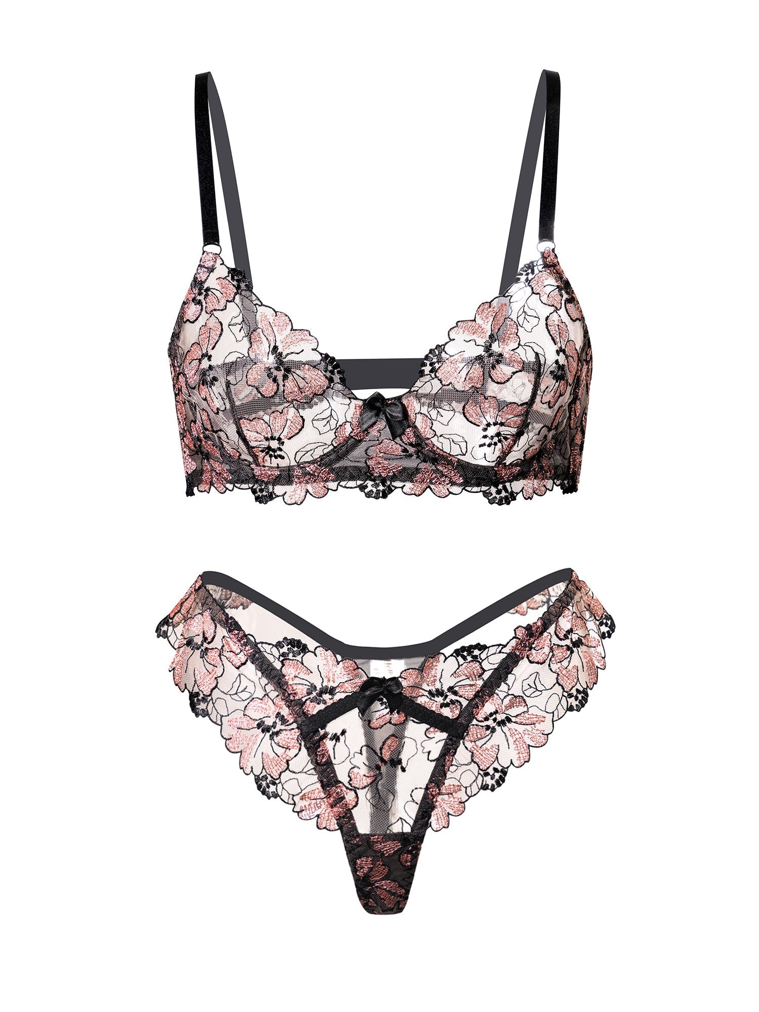 Black& Dustyrose Flutter Lace Lingerie Set - MYSTERYBOXS
