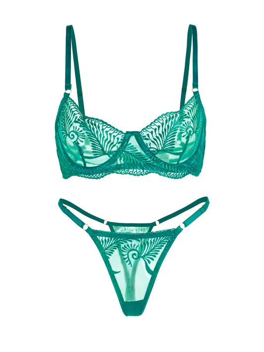 Green Elegant Essence Embroidery Lingerie Set - MYSTERYBOXS