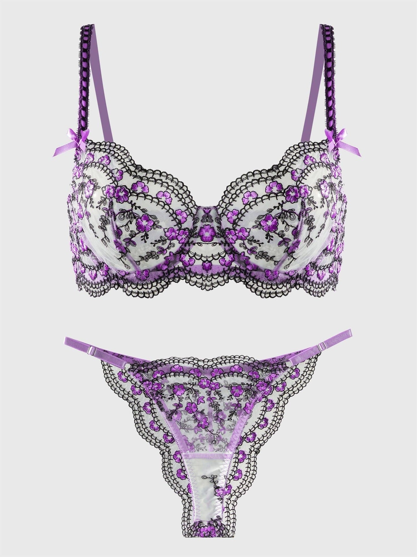 Purple Blossom Delights Embroidery Lingerie Set