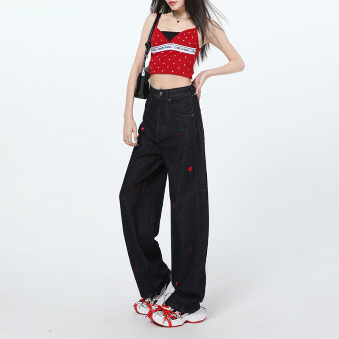 Jeans ricamati a cuore