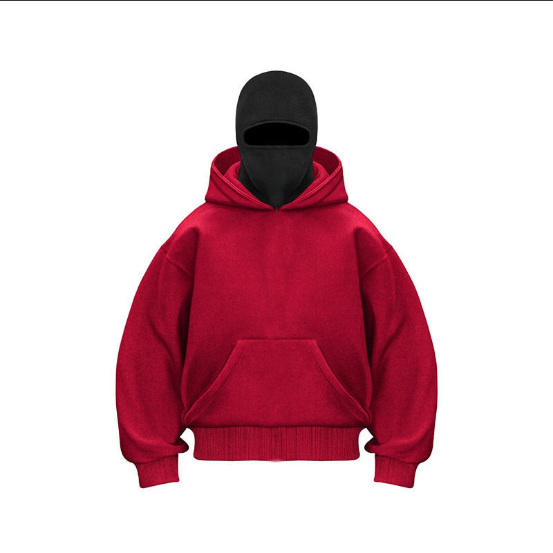Felpa con cappuccio dal design unico con maschera ninja e doppio cappuccio