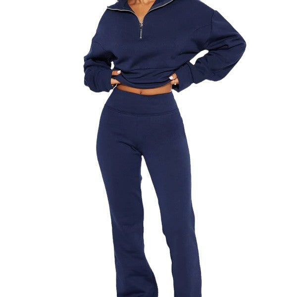 Autumn and winter new fashion suit loose waist short top, low waist mop long trousers, two -piece set - MYSTERYBOXS