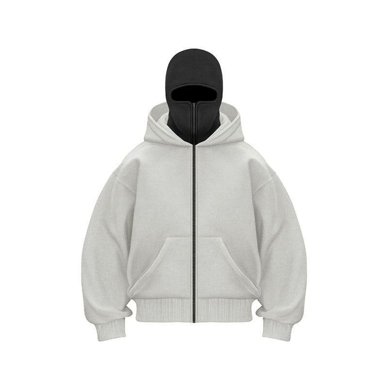 Felpa con cappuccio dal design unico con maschera ninja e doppio cappuccio