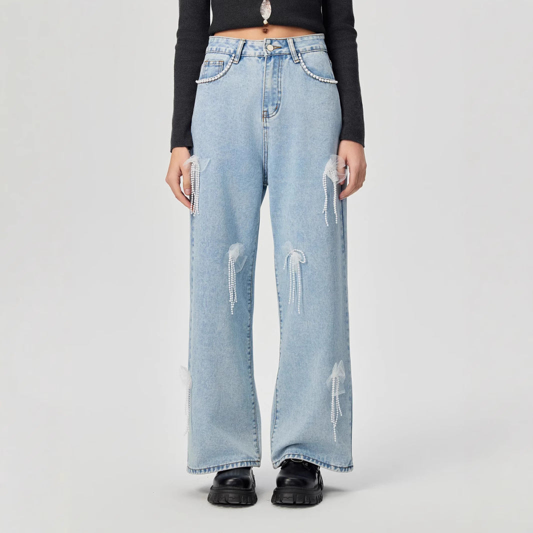 Denim trousers with 3D decoration - MYSTERYBOXS
