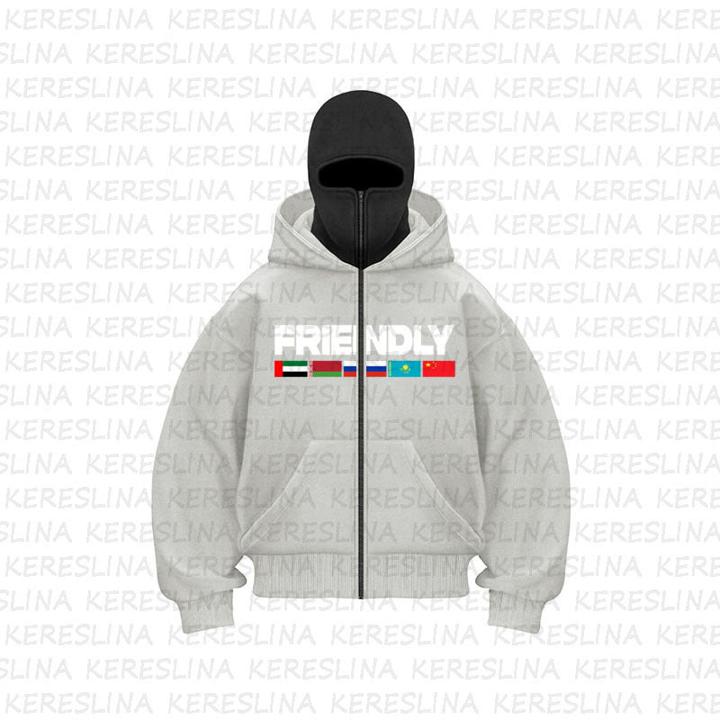 Felpa con cappuccio dal design unico con maschera ninja e doppio cappuccio