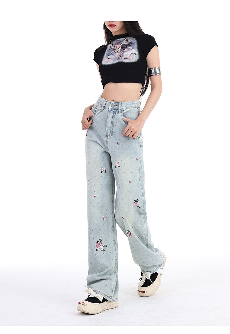 Embroidered diamond jeans - MYSTERYBOXS
