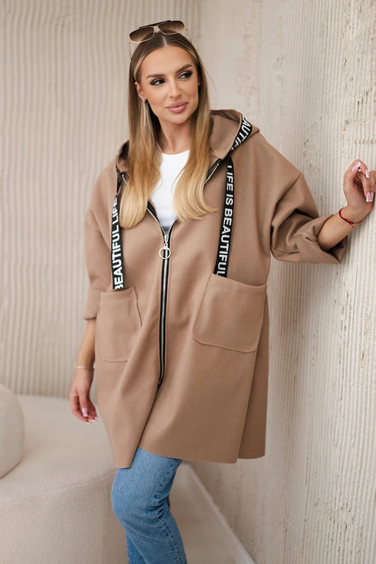 Women's hooded long-sleeved fleece jacket