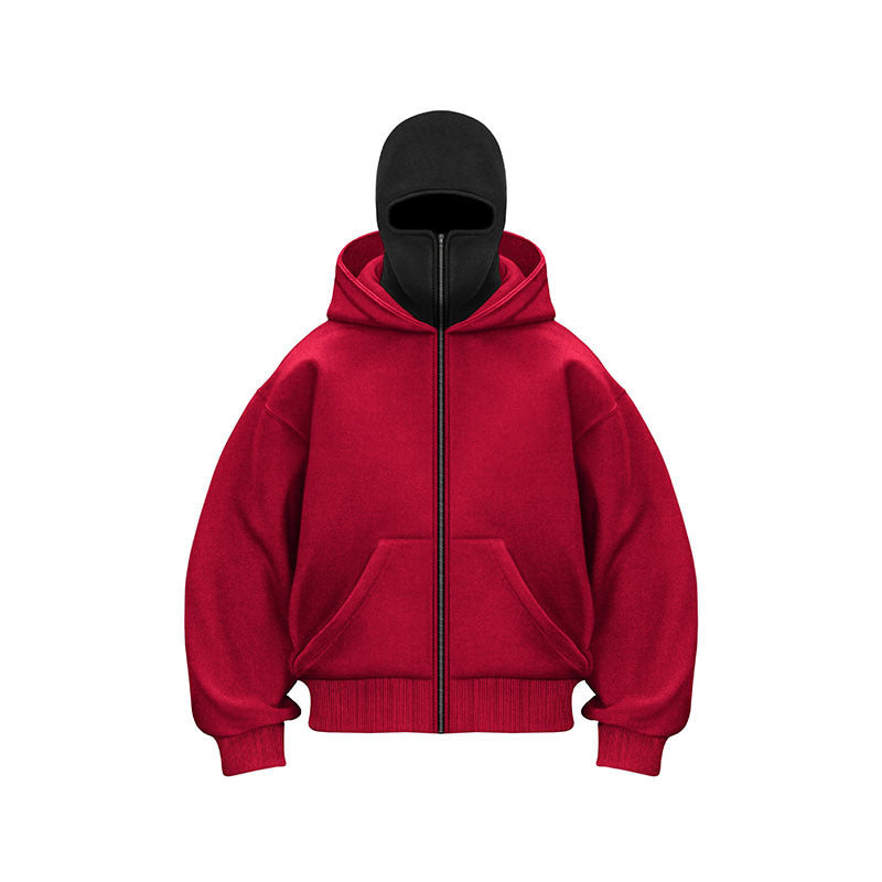 Felpa con cappuccio dal design unico con maschera ninja e doppio cappuccio