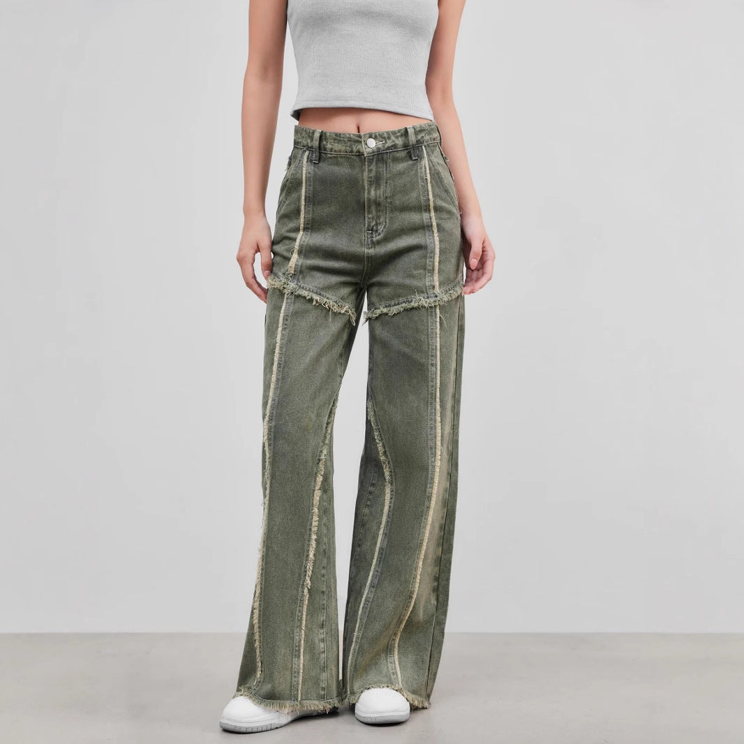 Jeans con pannelli a bordo grezzo