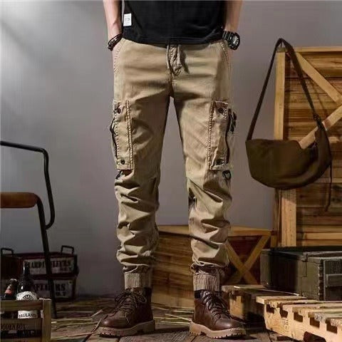 Men's workwear multi-pocket trousers, trendy loose casual functional cuffed trousers - MYSTERYBOXS