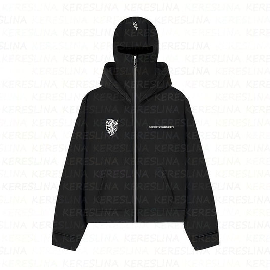 Ninja mask double hooded hooded sweatshirt with unique design - MYSTERYBOXS