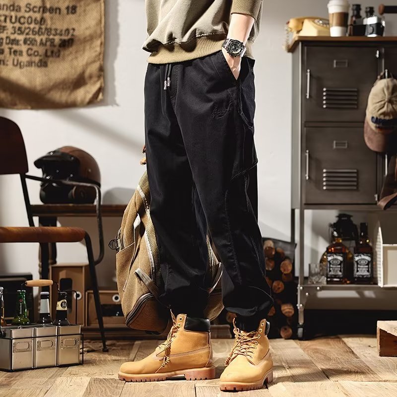 Men's workwear multi-pocket trousers, trendy loose casual functional cuffed trousers