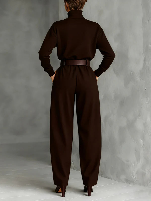 High-neck sweater and high-waisted straight-leg pants set - MYSTERYBOXS