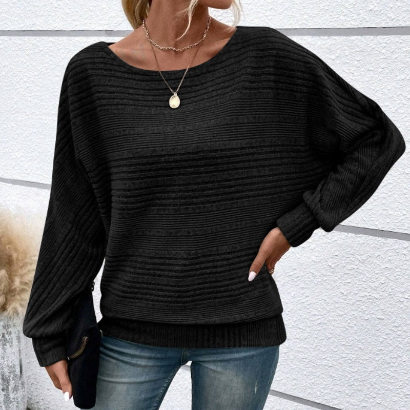 【Autumn and winter hot styles】Solid Round-Neck Striped Top with Long Sleeves