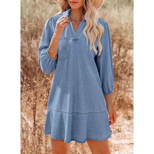 V-neck cropped denim dress - MYSTERYBOXS