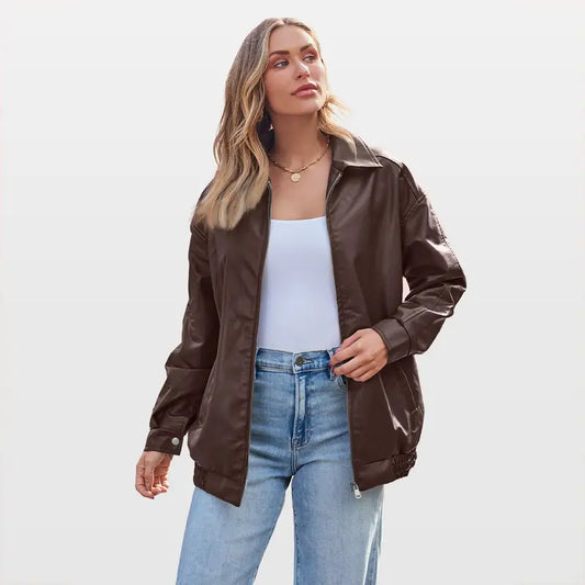 Women’s Oversized Faux Suede Moto Jacket - MYSTERYBOXS