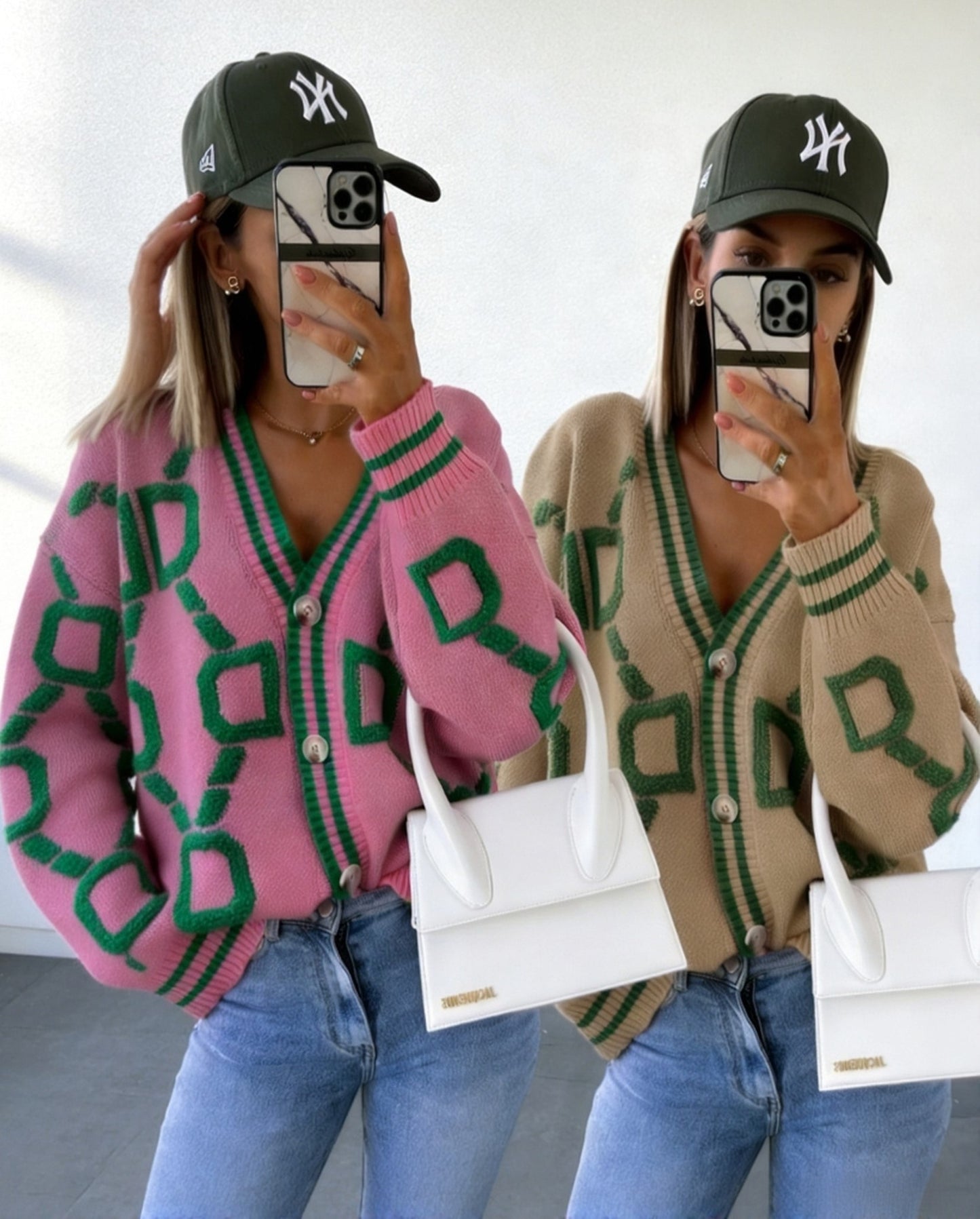 Jacquard color-blocked V-neck button-down cardigan sweater - MYSTERYBOXS