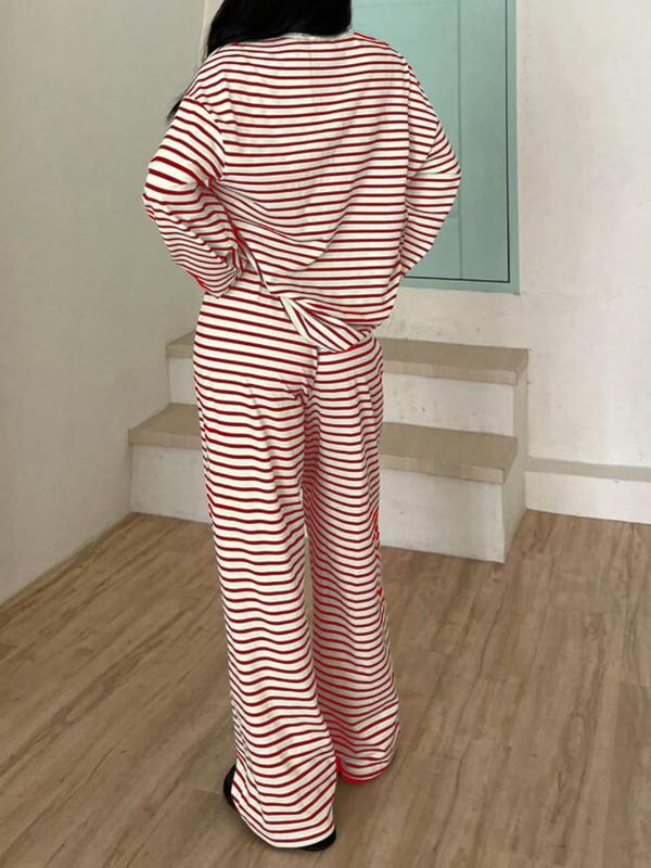 Women's Casual Striped Long Sleeve Top & Pants Set - MYSTERYBOXS