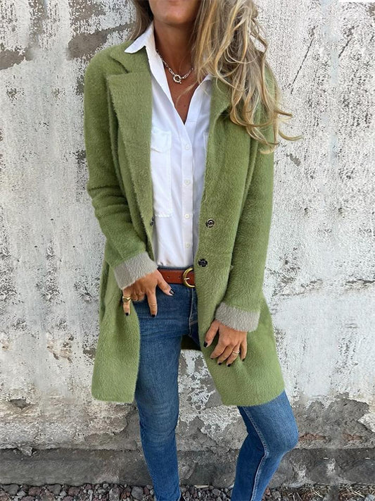 Women's Lapel Long Sleeve Fur Long Coat - MYSTERYBOXS