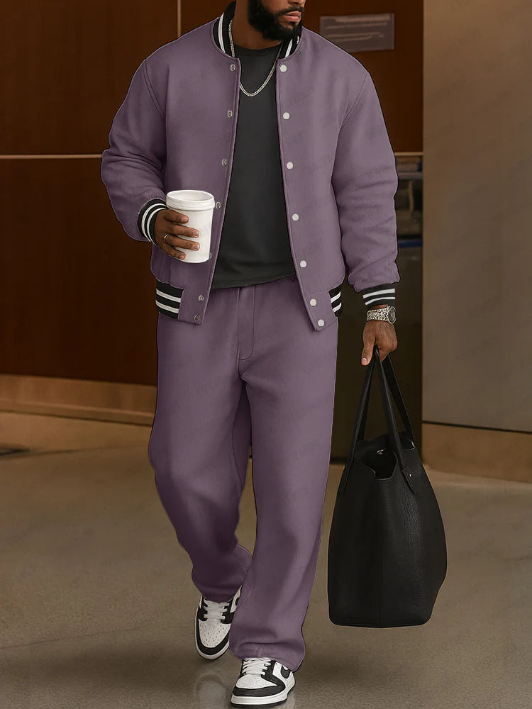 Classic Striped Trim Jacket Pants Set - MYSTERYBOXS