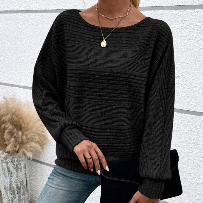 【Autumn and winter hot styles】Solid Round-Neck Striped Top with Long Sleeves