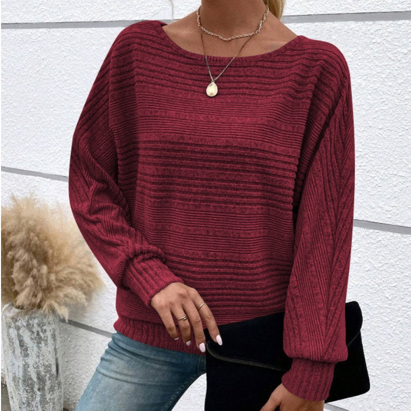 【Autumn and winter hot styles】Solid Round-Neck Striped Top with Long Sleeves