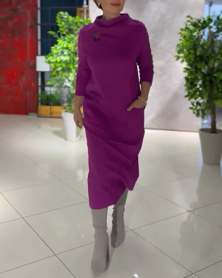 Loose thickened turtleneck dress with pockets