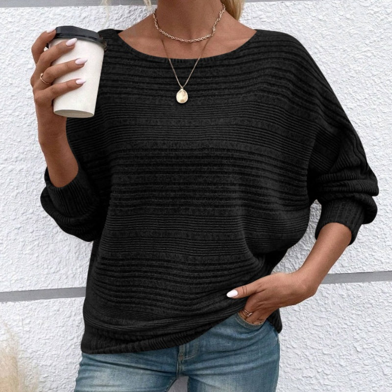 【Autumn and winter hot styles】Solid Round-Neck Striped Top with Long Sleeves