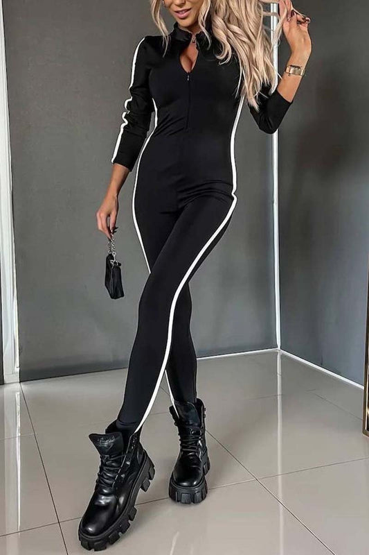 Women's Athletic Slim Side Web Half-Zip Jumpsuit - MYSTERYBOXS