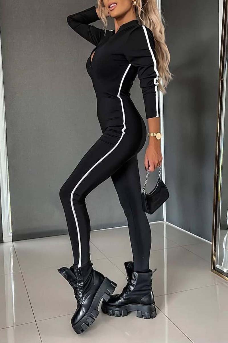 Women's Athletic Slim Side Web Half-Zip Jumpsuit - MYSTERYBOXS